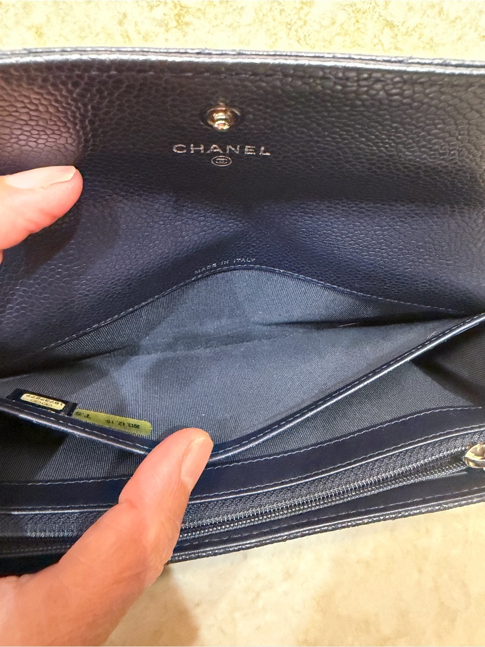 CHANEL Navy Quilted Caviar Leather Clutch with Silver Cc - Picture 9 of 11